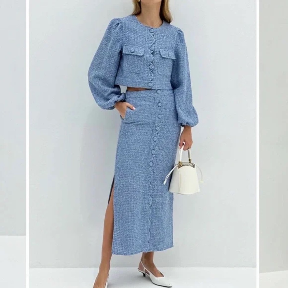 Vita Grace Tweed Scalloped Button Top and Skirt